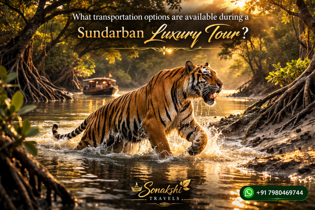 What transportation options are available during a Sundarban Luxury Tour?