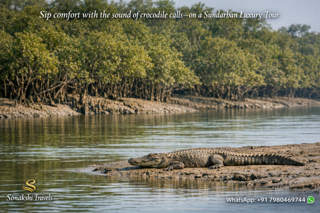 Sip comfort with the sound of crocodile calls—on a Sundarban Luxury Tour