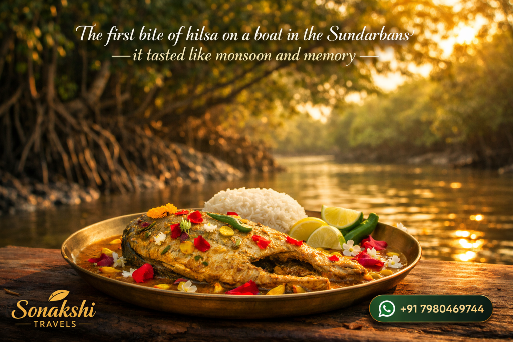 The first bite of hilsa on a boat in the Sundarbans
—it tasted like monsoon and memory